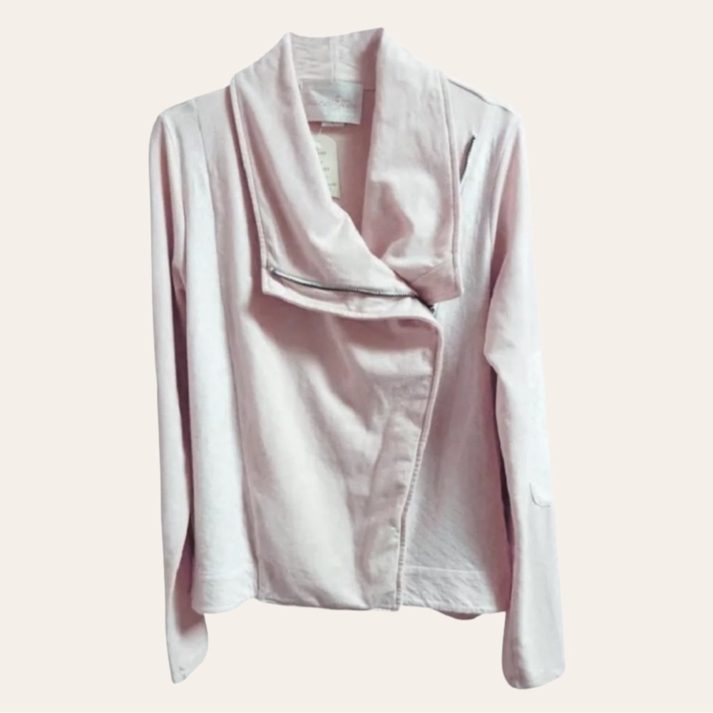 Anthropologie Quilted Moto Jacket Large Ivory SOFT Breathable Zip Front Drapey - Picture 9 of 16